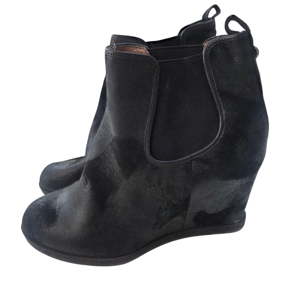 Donald Pliner Dillon Wedge Ankle Boots Booties Black Leather Womens 9 Suede